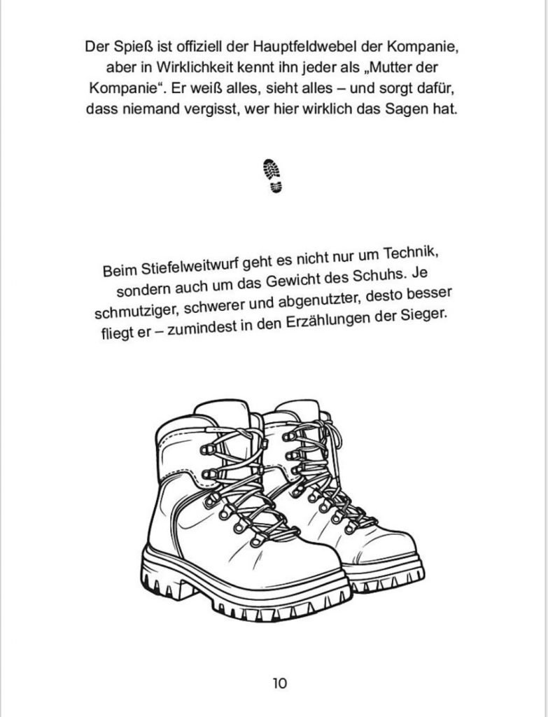 Illustration von Bundeswehr Stiefeln aus dem Buch Unnützes Wissen mit Fun Fact aus dem Alltag der Truppe