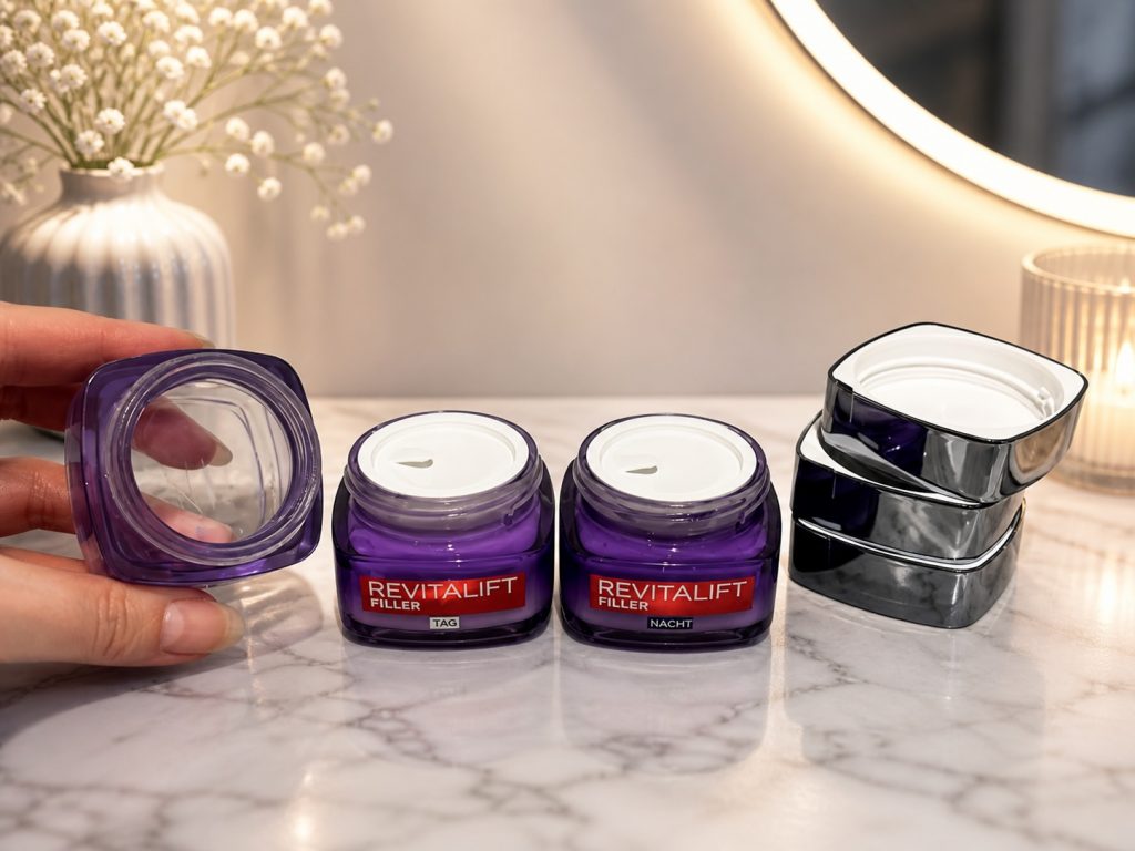 L’Oréal Revitalift Filler Tag und Nachtcreme geöffnet und aufgebraucht