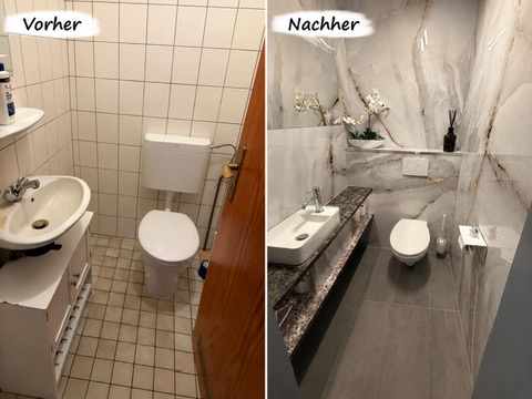Gäste-WC vor und nach der Renovierung