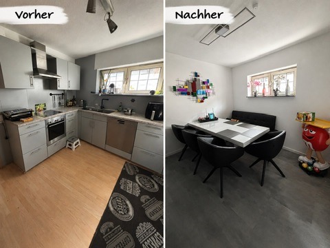 Ehemalige Küche vor und nach dem Umbau zum Esszimmer